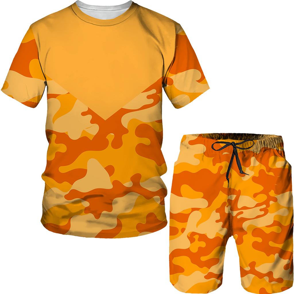 Set cu imprimeu camuflaj de vară Costum Hip Hop Harajuku Sport 2 piese Îmbrăcăminte sport supradimensionată Tricou Pantaloni scurți de plajă Ținute Haine pentru bărbați