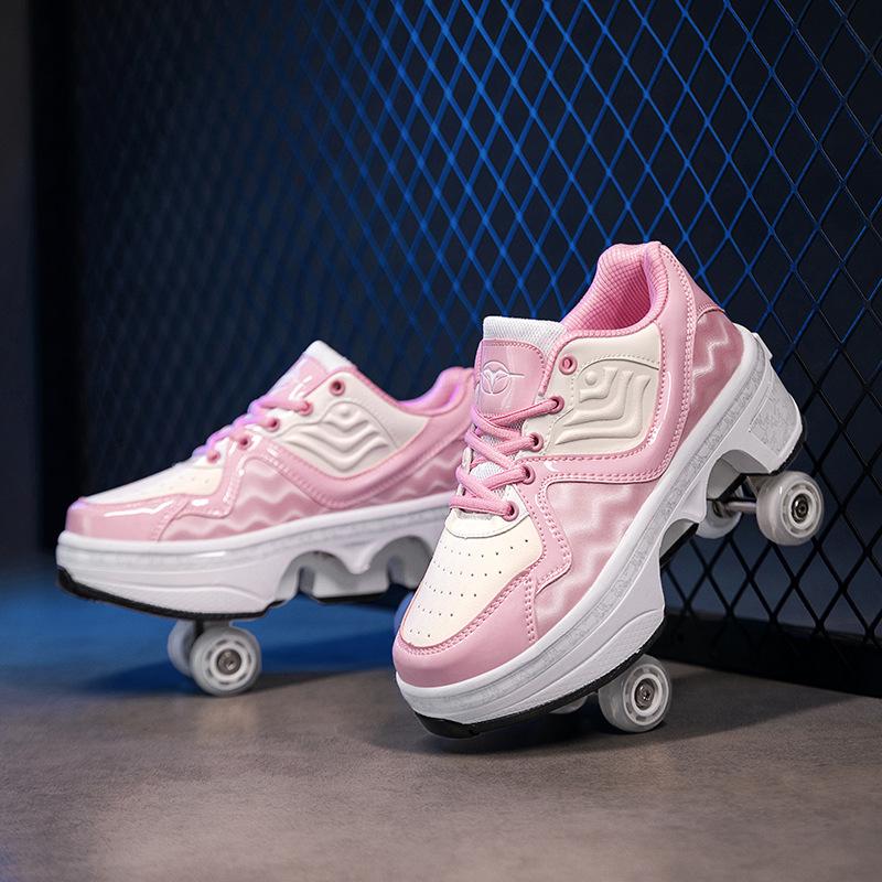 Pantofi deformare pentru copii, pantofi Runaway, patine cu patru roți pentru adulți, patine cu role cu două rânduri pentru bărbați și femei, patine cu role cu dublă utilizare