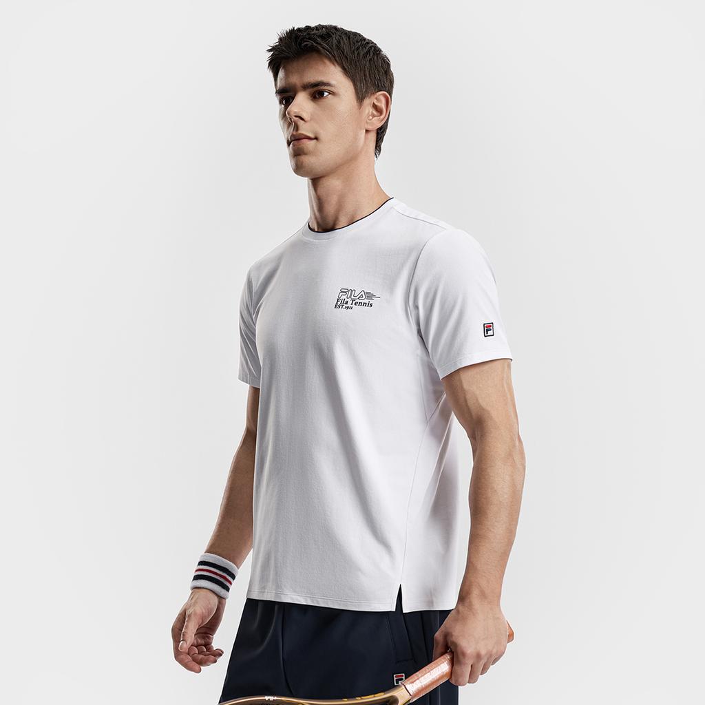 FILA Tennis Fashion Classic Minimalist Retro Sports Casual Versatile Comfortable Short Sleeve T-Shirt Men tops Jade-White A11M613102FWT