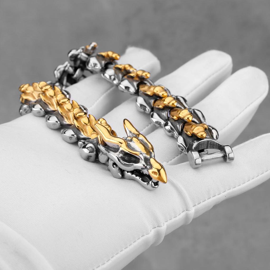 Vintage Viking Ouroboros Bracelet Stainless Steel Hip Hop Punk Jewelry for Men Biker Fashion Accessory