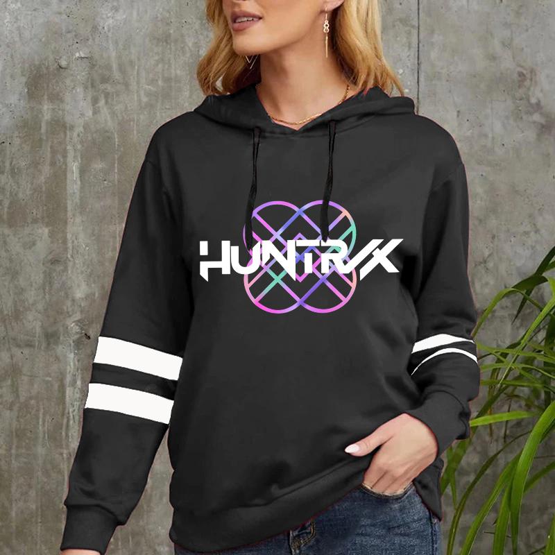 KPop Demon Hunters Printed Hoodies Loose Pullover Plus Size Autumn and Winter Long Sleeve Stripe Sports Women's Hooded Sweatshirts