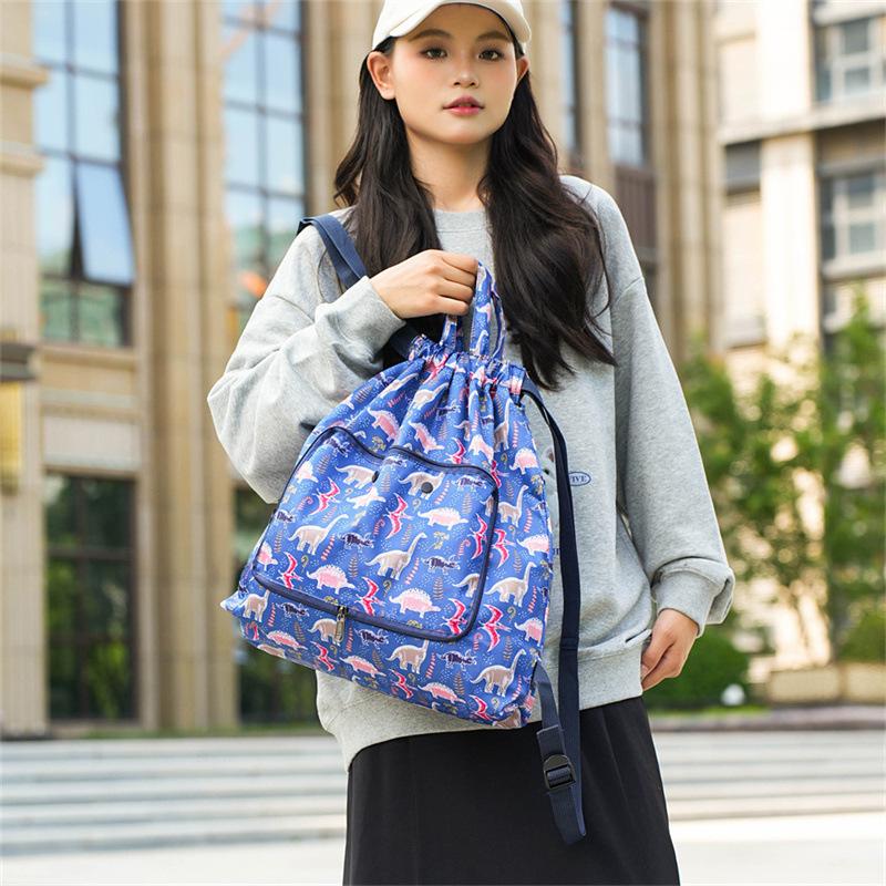 Fashionable Sports Bag Foldable Tie-mouth Handbag Large Capacity Portable Casual Home Shopping Backpack