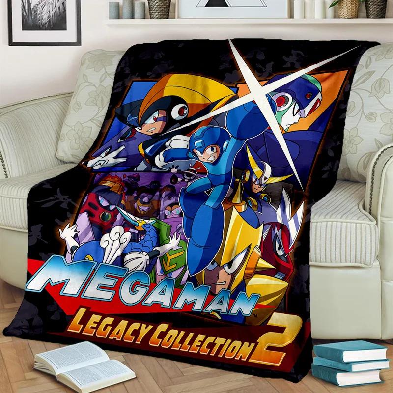 Koc Kreskówkowy Retro Gry Megaman Rockman, Miękki Koc do Rzucania do Domu Sypialni Łóżka Sofy Pikniku Podróży Biura Koc Okrywowy dla Dzieci