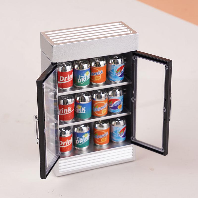 Dollhouse Accessories Mini Beverage Refrigerator Kit Pretend Play Realistic Toy for Kids Furniture
