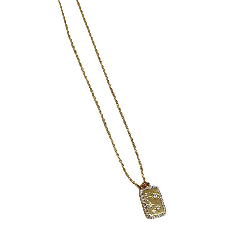 Elegant Sun Pattern Square Pendant Necklace for Women