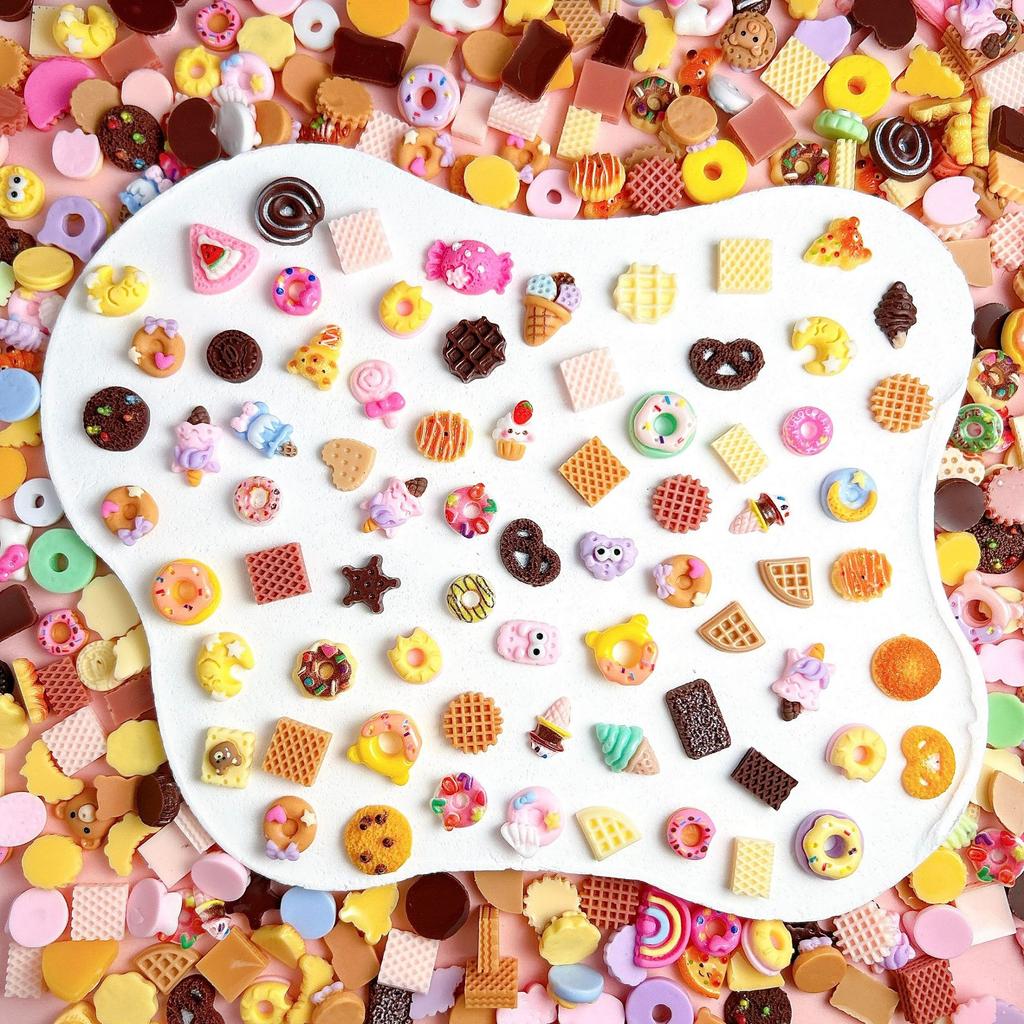 Random Mixed Cartoon Food Play Biscuits Donuts Chocolate Resin Nail Art DIY Cream Glue Hair Clips Mixed