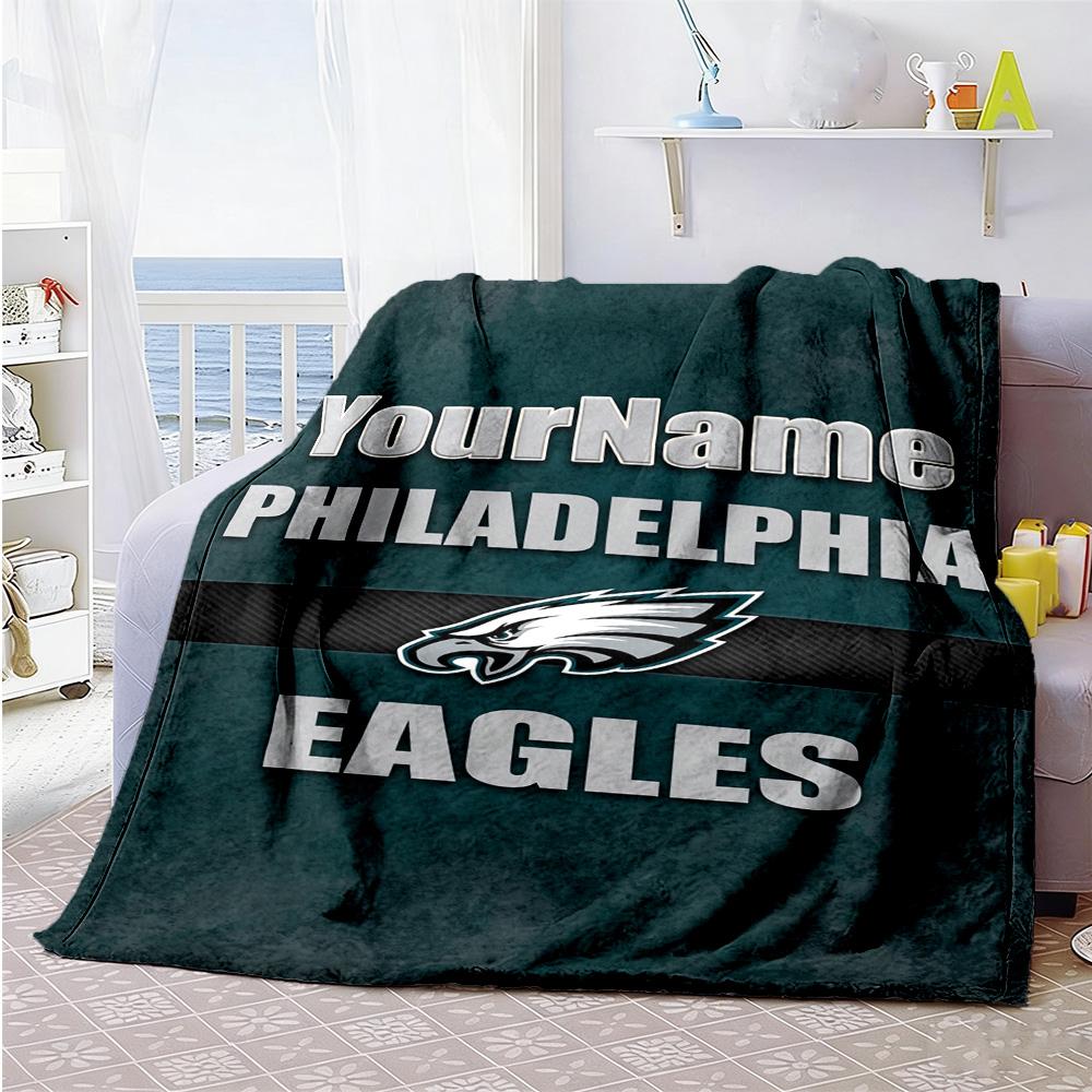 Philadelphia Eagles Customize Text Blanket Lightweight Personalized Blanket Soft Cozy Great For Home Decor Bedding Living Room Sofa