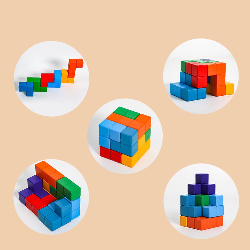 NEW 3D Wooden Soma Cube Toys Children Early Educational Building Block Montessori Puzzle Games Toys Brain Storm Game Sensory Toy
