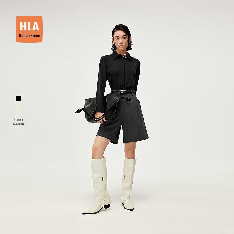 HLA Women s Loose Fit Solid Long Sleeve Lapel Shirt 38
