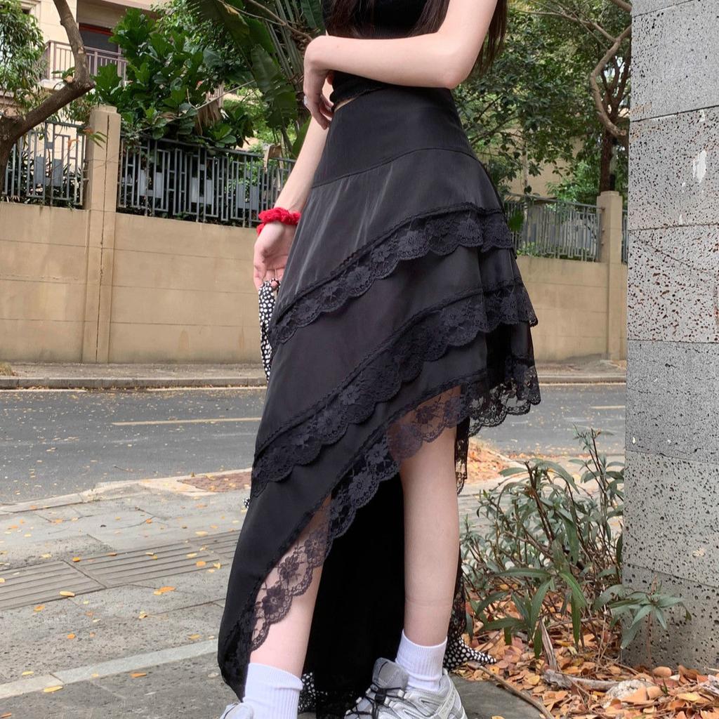 Irregular White Boho Style Skirts Korean Lace Ruffles Skirt Harajuku Y2K Skirt Vintage Elegant Chiffon Skirts A-Line Cake Skirt