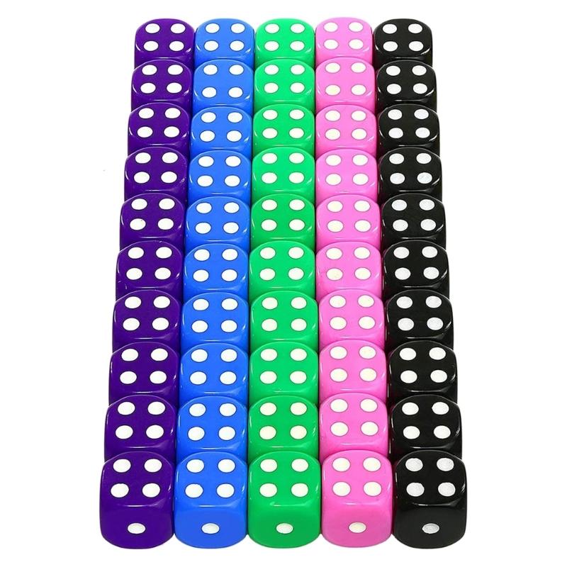 

50 Pcs Acrylic Colorful Dices Role Playing Table Game Dices with Storage Bag Six Sided Dices Round Corner Dices 1