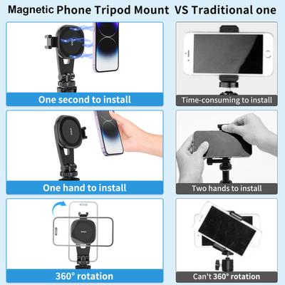 VRIG MG-03 Portable Magnetic Phone Mount Phone Holder Phone Tripod Mount with Cold Shoe 1/4 Inch