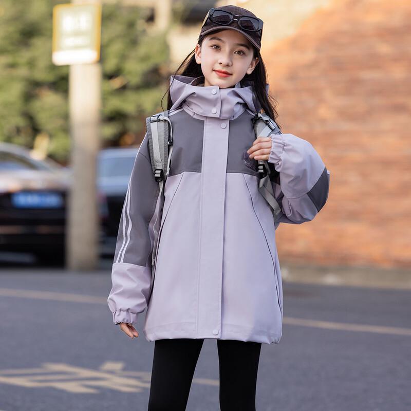 Girls' 3-in-1 Thickened Fleece-Lined Windproof Outdoor Jacket