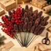 40 Stück Tannenzapfen Rote Beeren Picks Realistische Plastikäste Weihnachtsdeko Winterhochzeit Kranz Girlande Zubehör