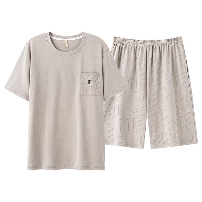 Men's 100% Cotton Short Sleeve Pajama Set - Summer Lightweight, Wearable Outdoors, Ideal for Teens