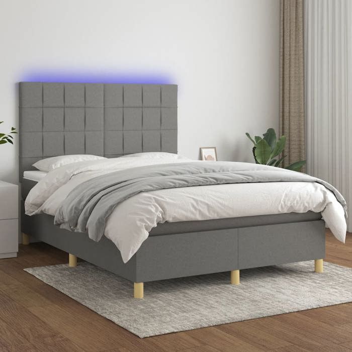 VidaXL Slat Bed Base with Mattress and LEDs, Upholstered Bed, Double Bed, Adult Bed for Indoor Bedroom, 3135430