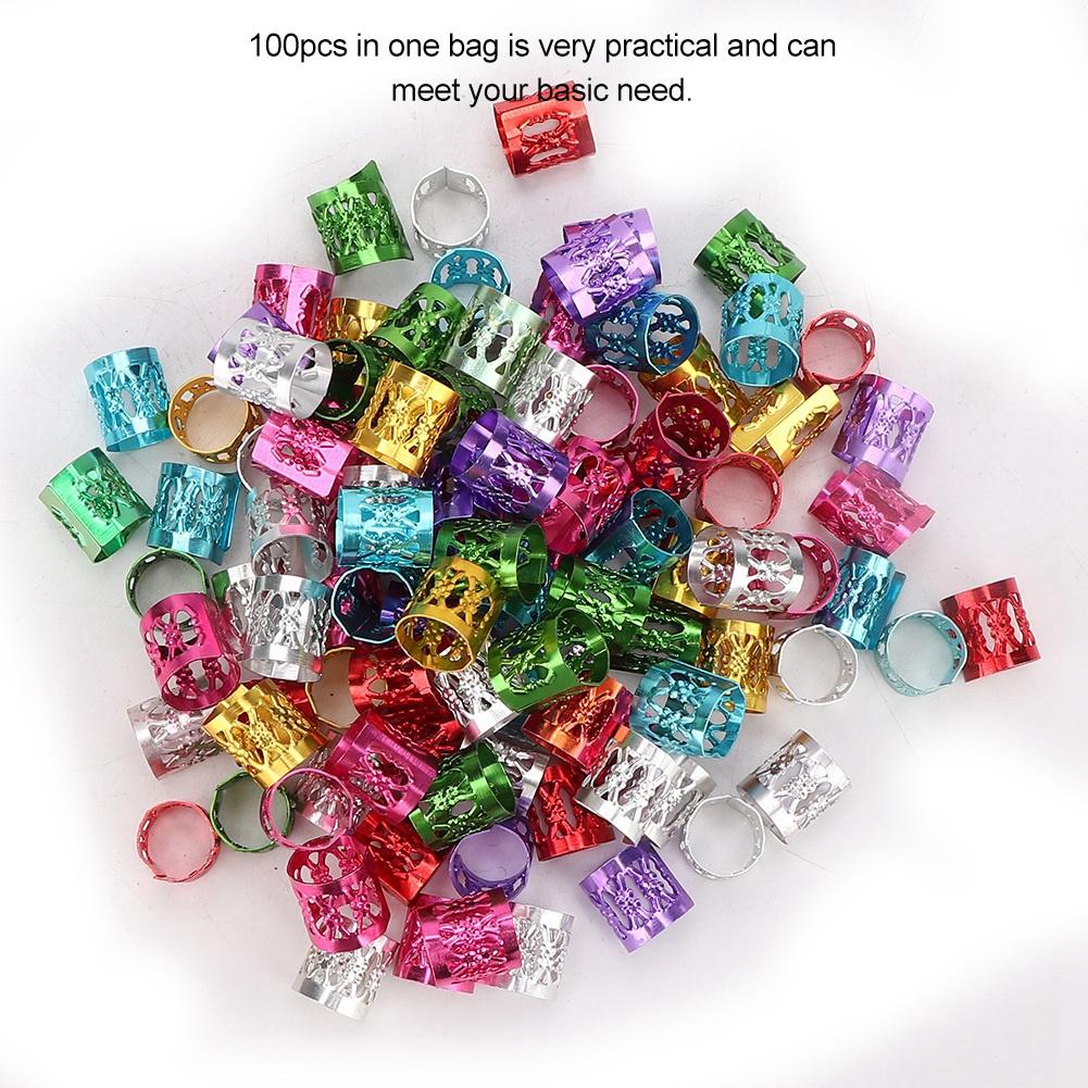 100Pcs Adjustable Dreadlocks Hair Braid Beads Cuffs Hair Decoration Wig Accessories Colorful