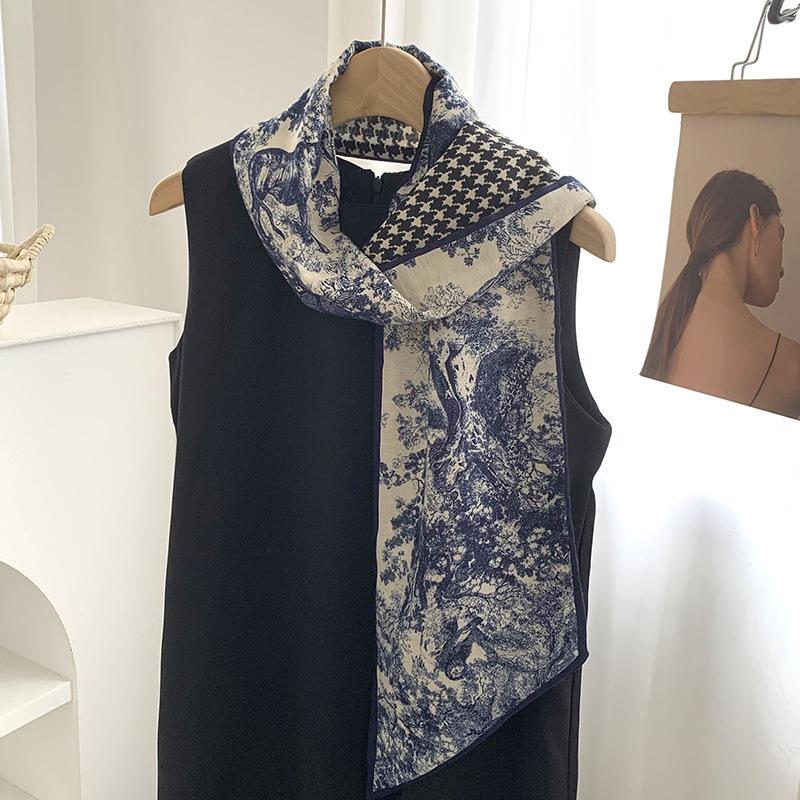 

Silk scarf long strip high-end new cashew flower versatile temperament scarf with shirt silk scarf streamer belt