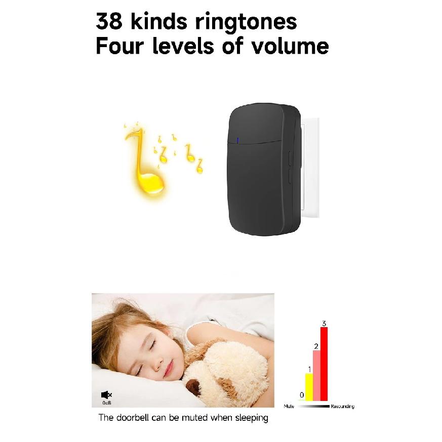 Wireless Doorbell No Battery required Waterproof Self-Powered Door bell Sets Home Outdoor Kinetic Ring Chime Doorbell