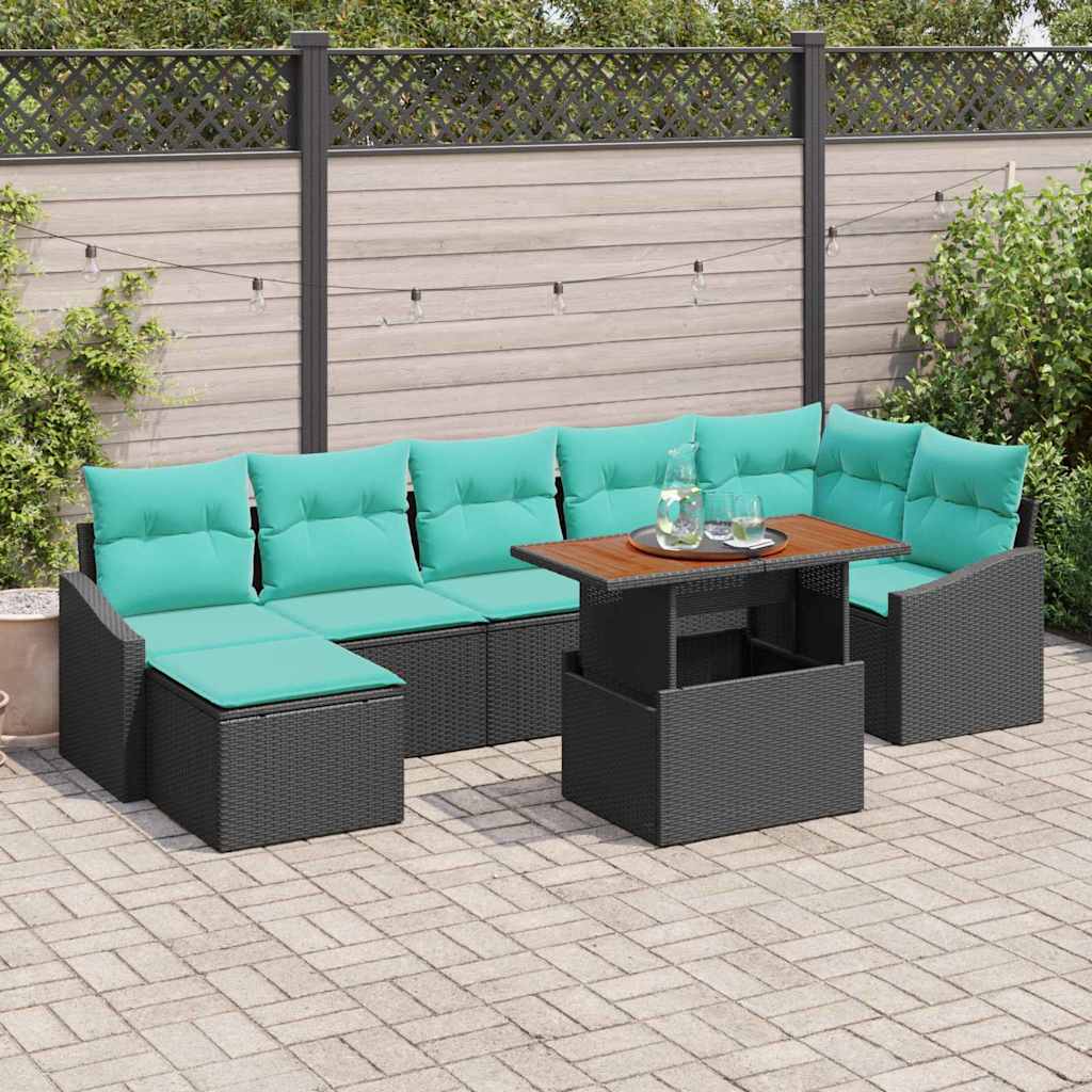 Garden Sofa Set with Cushions 8 pcs Black and Teal