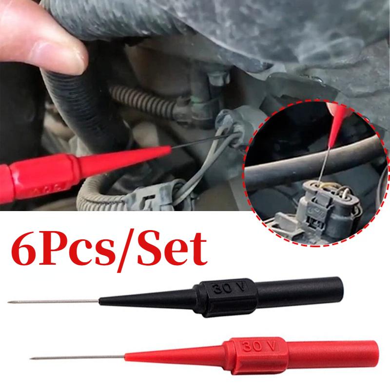 6 sztuk 30V narzędzia diagnostyczne multimetr przedłużacz przewodu pomiarowego z powrotem przekłuwanie końcówki igły sondy narzędzia samochodowe motoryzacyjny zestaw samochodowy maszyna