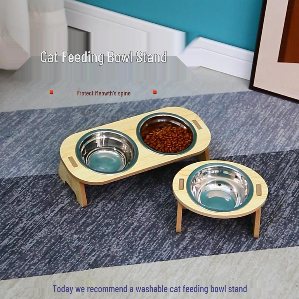 Stainless Steel Pet Bowl Stand: Cat & Dog-Friendly, Anti-Spill, Neck Protection, 2-in-1 Design for Food & Water