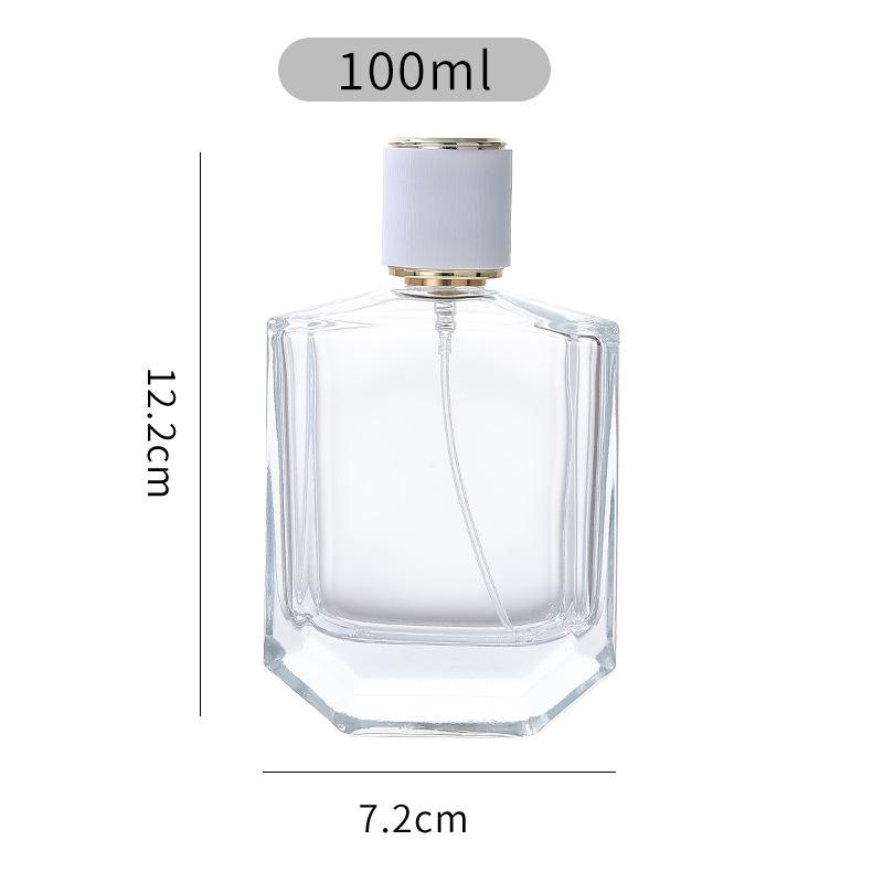 Flat Transparent Bayonet-Press Glass Perfume Bottle with Lid - Portable and Simple Spray Decanting Bottle