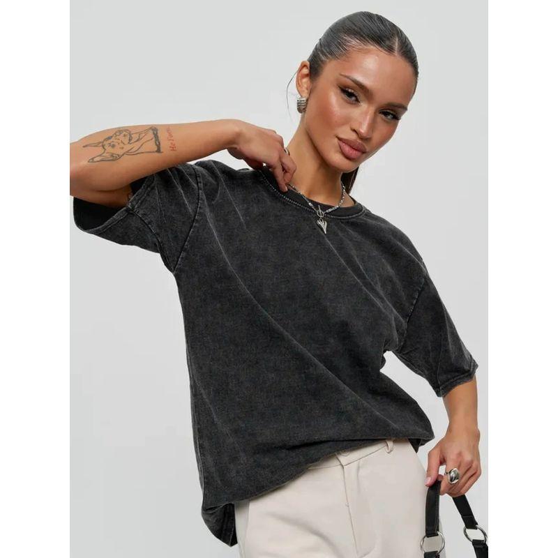 Simple and Loose Cotton T-shirt Top European and American Loose Distressed Short Sleeve Cotton T-shirt Top