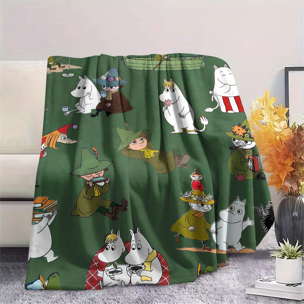 Moomin Printed Flannel Blanket, soft throw for bedroom sofa, washable, fan merchandise, great gift.