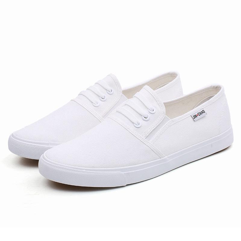Medical Classroom Shoes One Pedal Canvas White Shoes Elastic Shoes Flat Bottom Light Three Times Vulcanized Rubber Shoes Men, Board Shoes