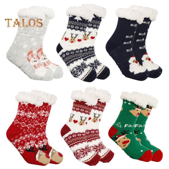 1 Paar Wintersocken mit Cartoon-Weihnachtsmann- und Elch-Print, mit Plüsch gefüttert, wärmespeichernd, Weihnachts-High-Tube-Socken, Beinwärmer, Herbst-Winter-Bodensocken, Weihnachtsgeschenk