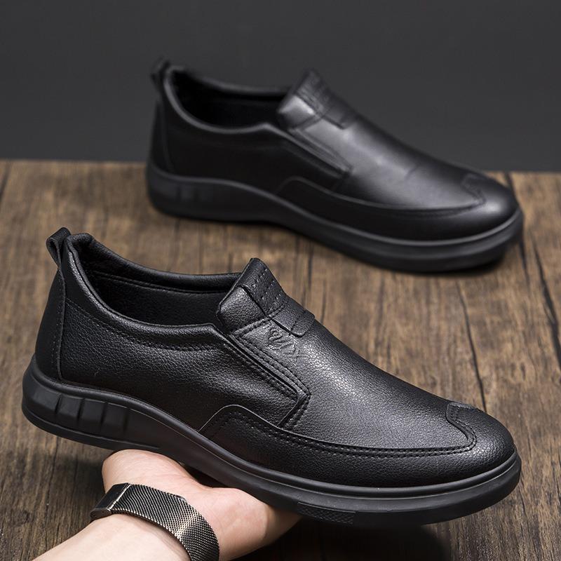 New soft leather men's shoes black casual one-pedal lazy shoes soft-soled driving work shoes fashionable and comfortable dad shoes