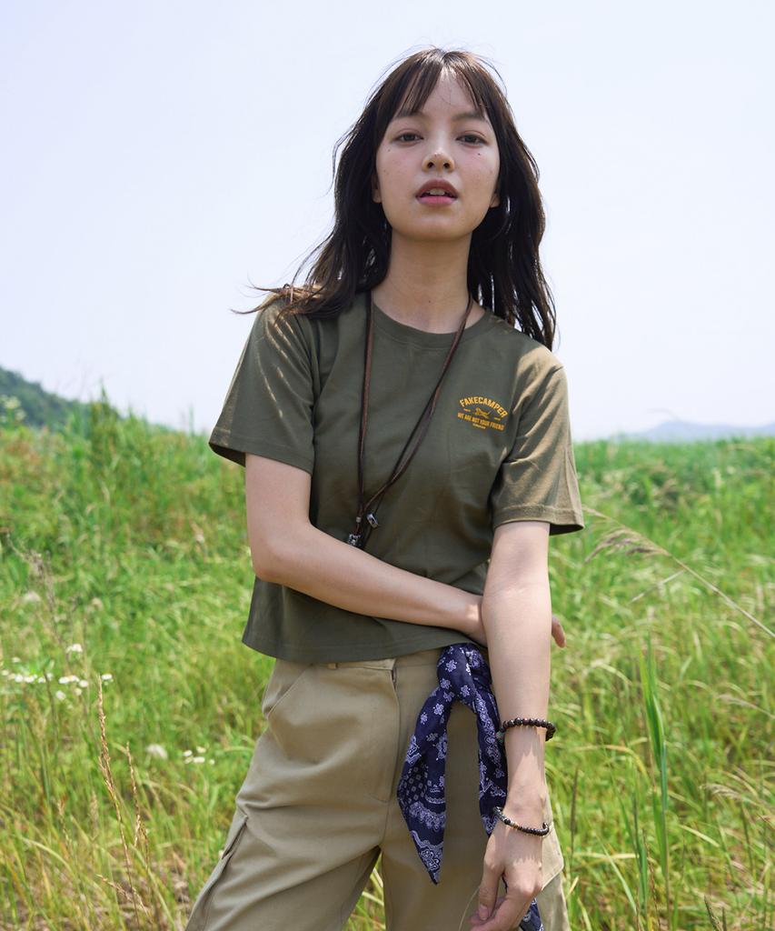FAKE CAMPER Women'S Tiger Original Vintage Crop Short Sleeve T-Shirt [Khaki]