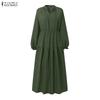 ZANZEA Women Casual V-Neck Long Sleeve Holiday Loose Long Dress