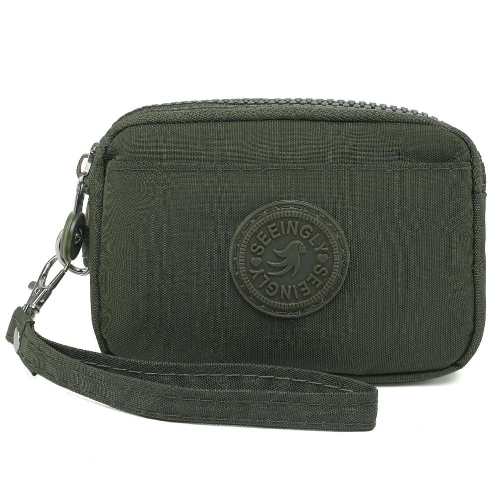 Portable Solid Color Women Wallet with Lanyard Waterproof Credit Card Holder Double Layer Nylon Zipper Clutch Ladies