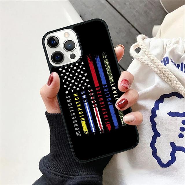 Police Thin Blue Line American Flag Phone Case Cover For iPhone 17 Air 15 16 Pro Max 14 13 12 11 Pro Max Plus