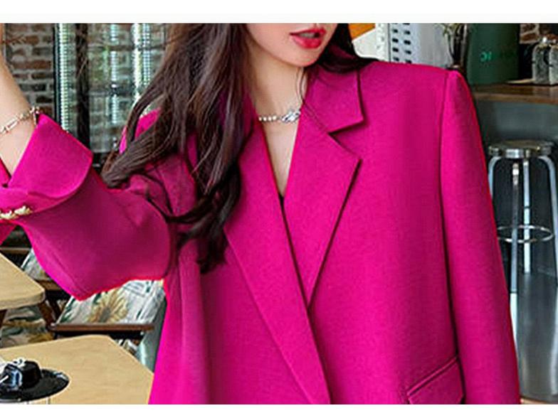 Women's Large Rose Red Suit Jacket, Medium-Long Casual Blazer for Spring and Autumn [0120]
