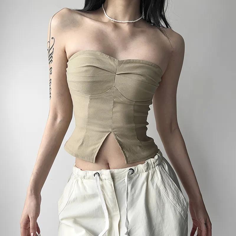 Cooles Würziges High Street Girl Slim Inneres Revers Tube Top für Damen Mode mit Stilvollem Design Top