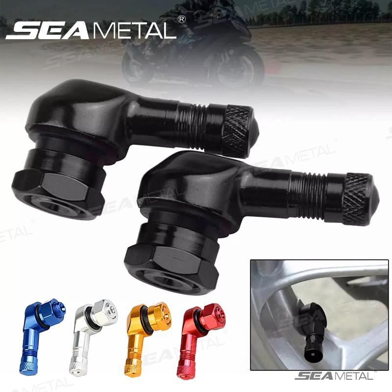 SEAMETAL 2PCS Universal Motorcycle Wheel Tire Valves Stem Cap Air Tire Cover 90 Degree CNC Aluminum Alloy Tubeless Valve Stems Valve Stems 1
