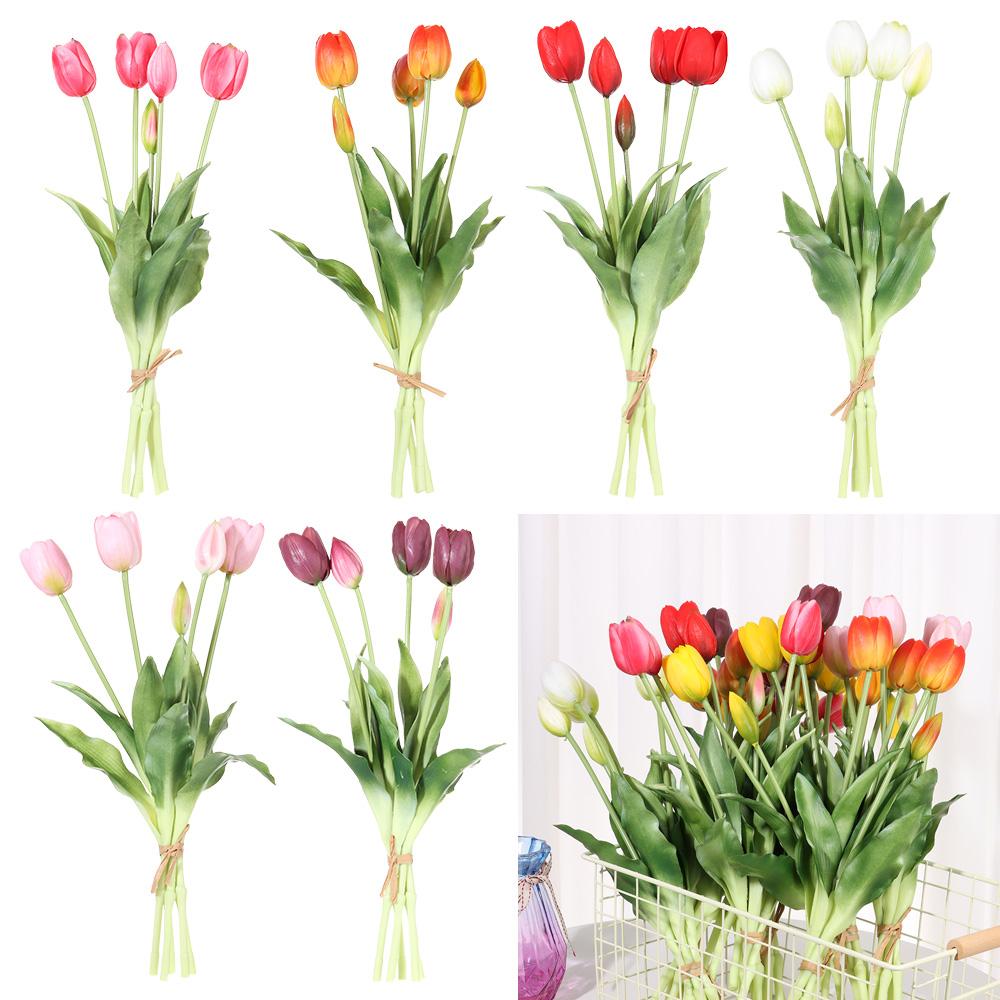 

Силиконовый Real Touch DIY Craft Искусственные цветы Букет тюльпанов 5 головок Стебли Украшение комнаты