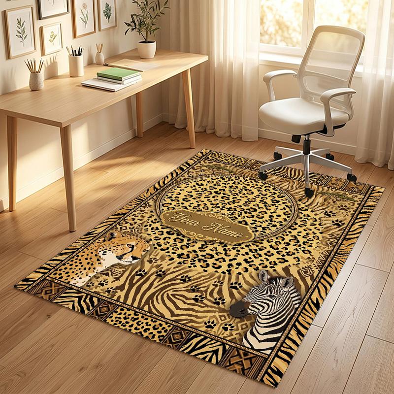Wild Animal Safari Theme Soft Crystal Velvet Rug Custom Name & Text Print Non Slip Floor Rug for Bedroom Living Room