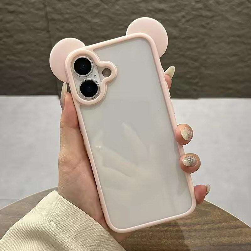 Cute 3D Animal Ears Acrylic Clear Phone Case For iPhone 17 Air 16 15 14 Plus 13 12 Pro Max Transparent Back Cover
