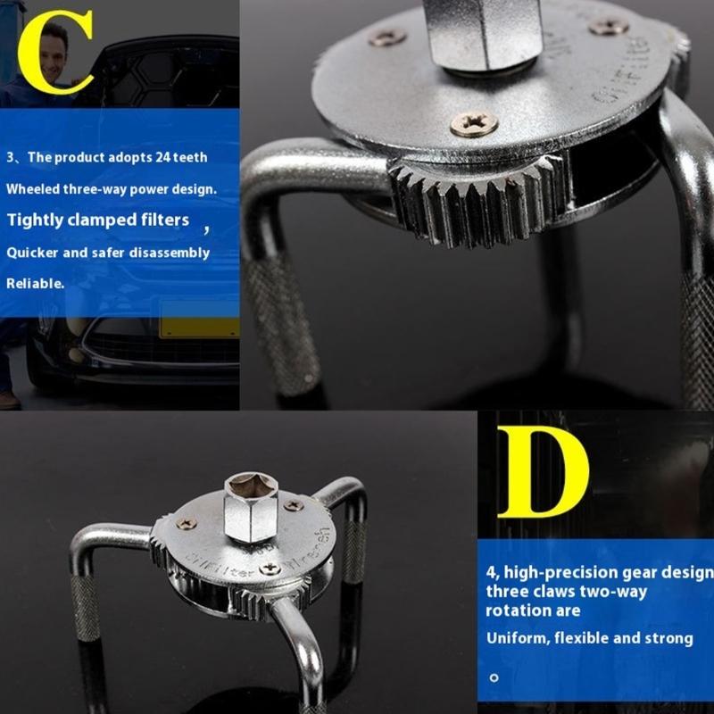 3 Claw Oil Filter Removal Tool Multipurpose Design Compact Lightweight Adjustable Oil Filter Wrench For Mechanics