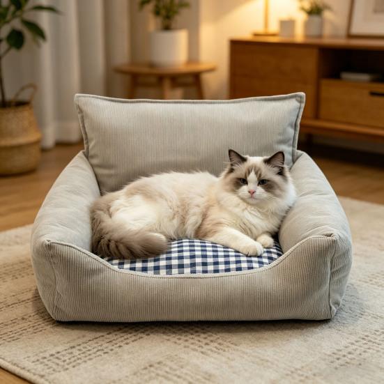 Cat Sofa Thickened High-Elastic Filling Removable Washable Cover Sofa-Style Design for Cats and Dogs All-Season Breathable Pet Bed