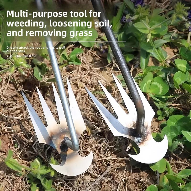 Nástroje na odstraňování plevele: Motyka, Hrabla, Kypřič půdy, Plecí lopatka, Multifunkční odstraňovač plevele, Vykopávač kořenů pro divoké rostliny.