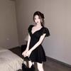 Work clothes women's clothing sexy low-cut V-neck lotus leaf sleeves backless waist thin A-shaped big pendulum dress
