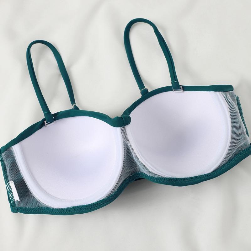 Ladies' Swimsuit Gathering Split Swimsuit Peacock Blue Two-piece Set