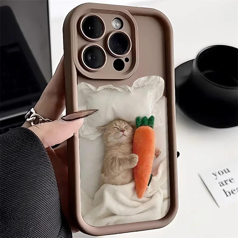 

Матовий силіконовий чохол Cute Cat для IPhone 15 14 13 12 11 Pro Max Plus Candy Colour Amortising Sleeve For iPhone 15Pro Max
