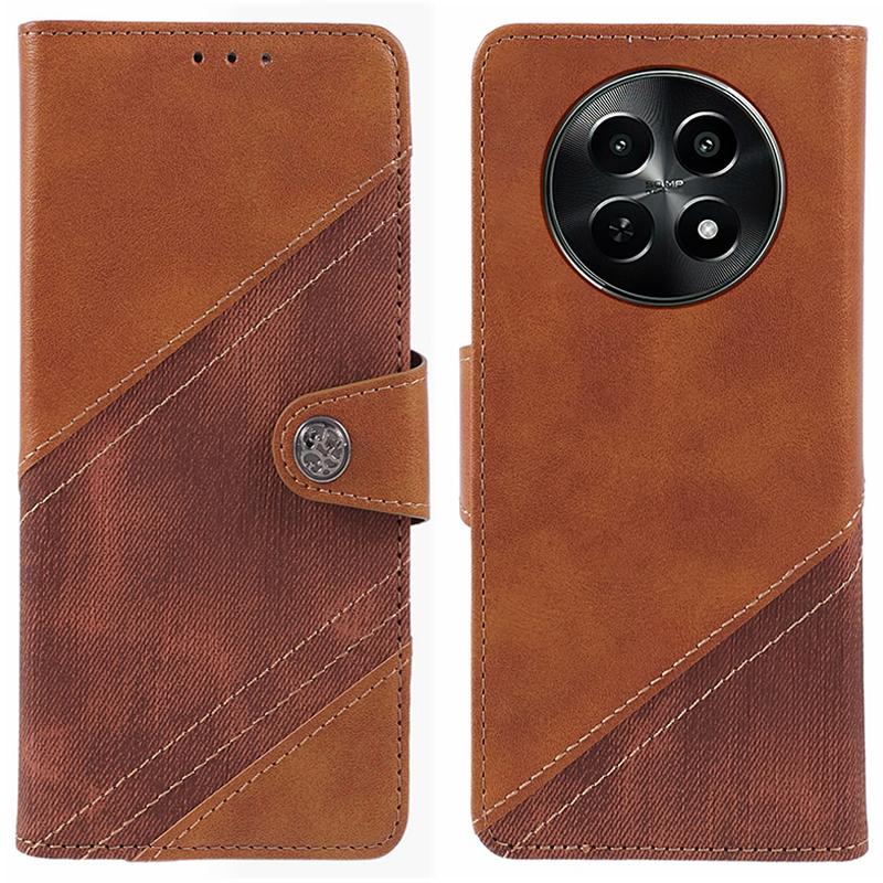

For Realme C65 5G Case Texture Splicing Leather Phone Cover Card Holder Wallet Brown