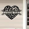 Vintage Metal Wall Art Heart Shape Personalized Family Name Sign Wedding Housewarming Gift